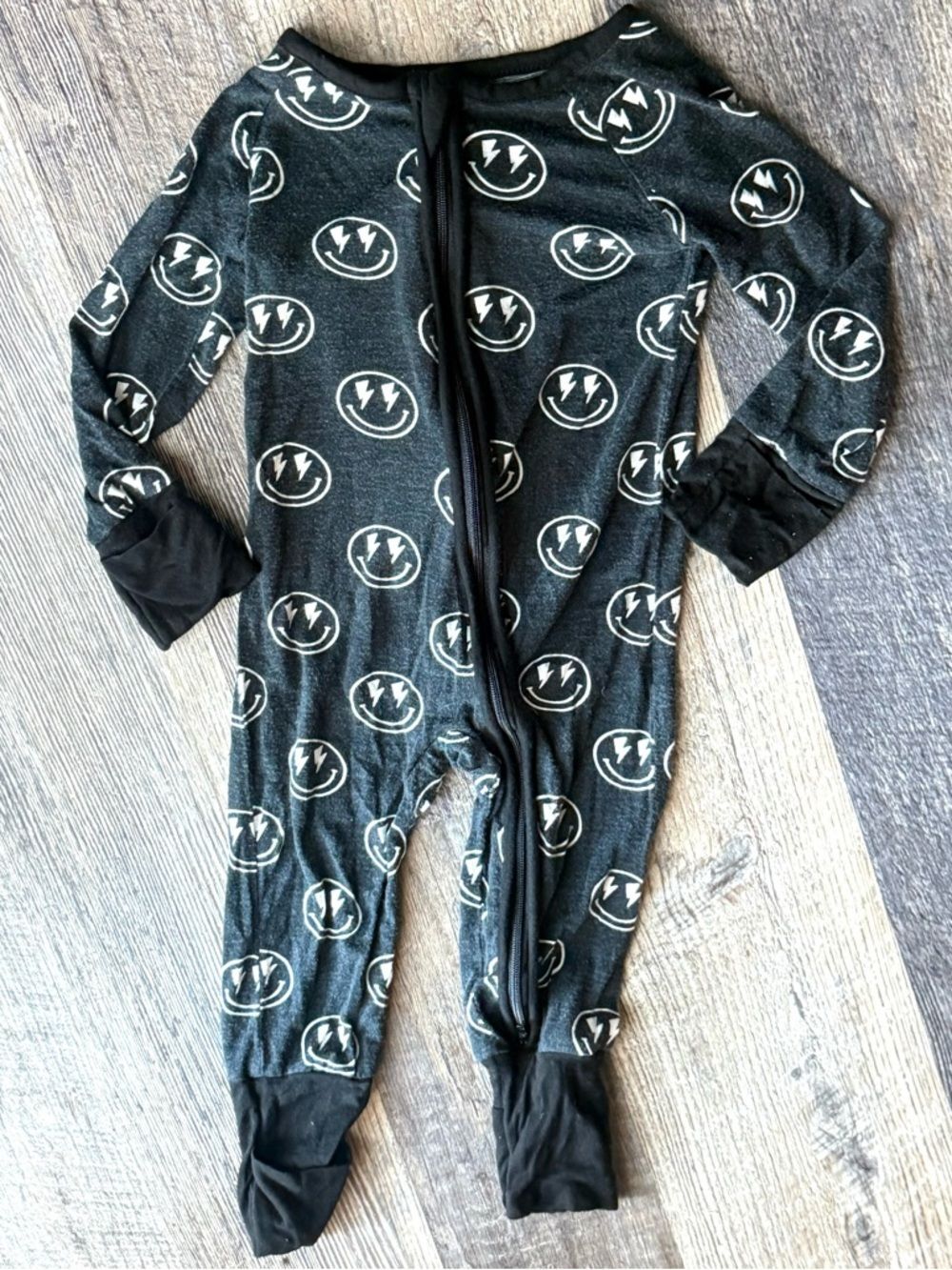 3-6M Miozing Bamboo Black Lightning Bolt Circle Kids One-Piece‎ Pajamas